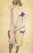 Egon Schiele Standing Girl in Blue Dress and Green Stockings.Back Viwe (mk12) Spain oil painting artist